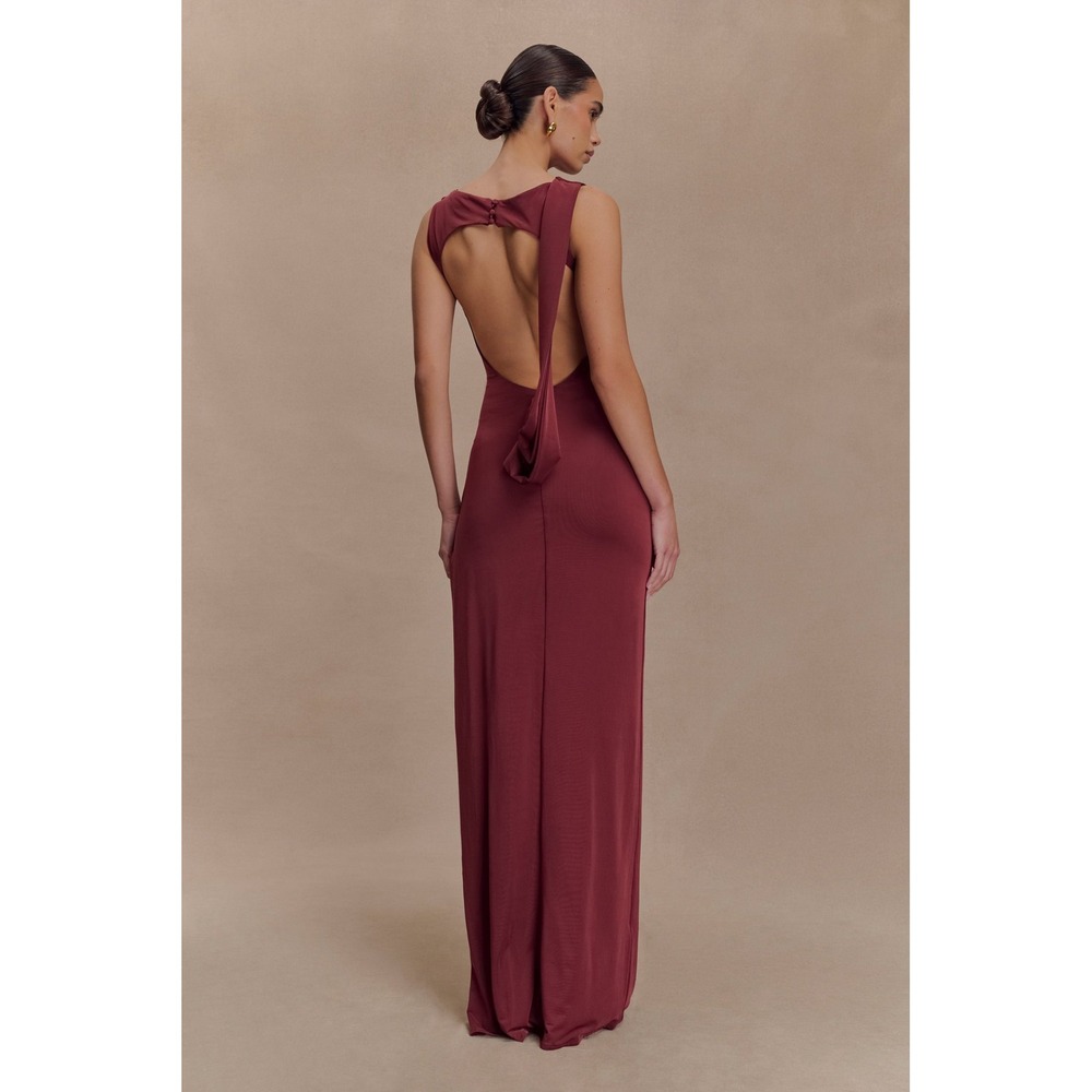 MESHKI Henley Slinky Drape Maxi Dress Wine Small New With Tags - Picture 2 of 8